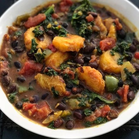 Sweet Plantain & Black Bean Stew – Tangee Taught U Plantain Stew, Substitute For Rice, Kenya Food, Sweet Plantains, Black Bean Stew, Rice Substitute, Ripe Plantain, Vegan Side Dishes, Vegan Sides