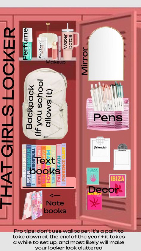 Aesthetic School Locker, Locker Must Haves, Preppy Locker Ideas, Aesthetic Locker Decor, Preppy Locker, School Locker Ideas, School Locker Organization, Middle School Lockers, Middle School Life