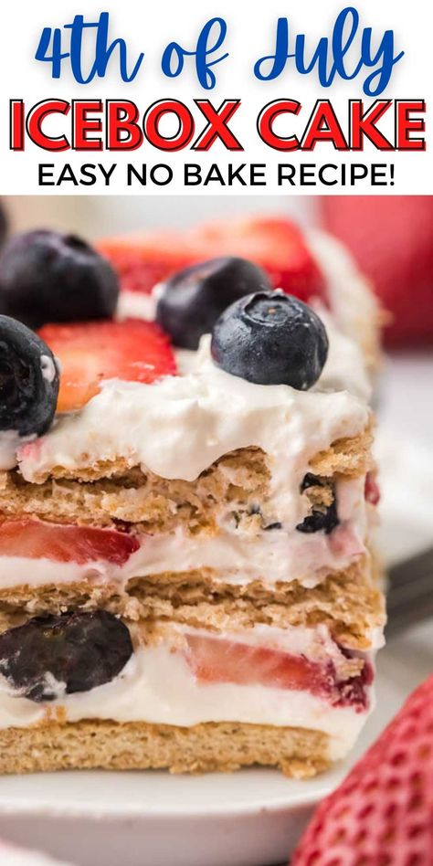 Icebox Cake Recipes Graham Crackers, Berry Icebox Cake, Light Summer Desserts, Sweet Salads, Cake Blueberry, Icebox Cake Recipes, Strawberries And Blueberries, Blue Desserts, Summer Foods