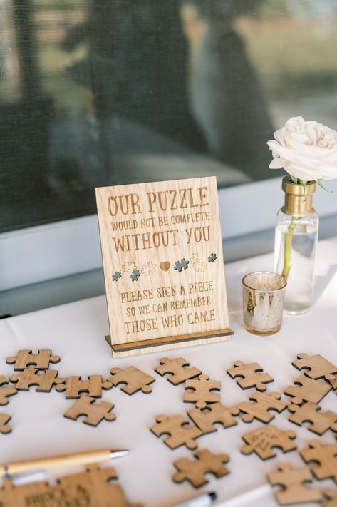 Housewarming Party Guest Book Ideas, Games To Have At Wedding Receptions, Wedding Book For Guests To Sign, Puzzle Sign In Wedding, Puzzle Wedding Guest Book, Puzzle Piece Guest Book Wedding, Interactive Wedding Activities, Cheap Cute Wedding Ideas, Wedding Guest Interaction