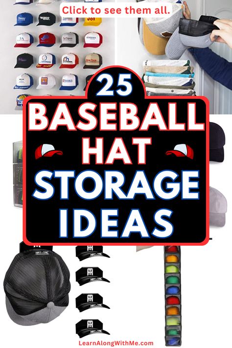 Cap And Hat Storage, Hat On Wall Bedroom, Baseball Hat Collection, How To Display Ball Caps, How To Display Baseball Caps, How To Organize Ball Caps, Hat Organizer Closet, Hanging Ball Caps On Wall, How To Store Baseball Hats In Closet