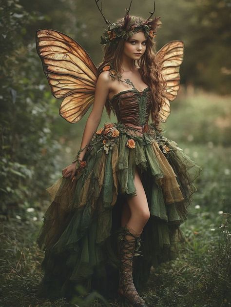 Gothic Fairy Outfit Ideas, Fairy Garden Costume Ideas, Cosplay Fairy Costume, Fawn Inspired Outfits, Dragon Fairy Costume, Woodland Fairy Costume Women, 12th Birthday Photoshoot Ideas, Unique Costumes For Women, Wood Fairy Costume