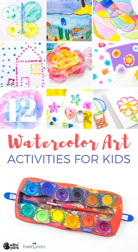 12 awesome watercolor art activities for kids that use the simplest of art materials. Plus, get a free 5-page printable guide to the art projects! via @TheArtfulParent Watercolor Activities, Art Activities For Preschoolers, Kids Art Activities, Watercolor Art Ideas, Toddler Painting, Art Ideas For Kids, Watercolor Circles, Kids Watercolor, Painting Activities