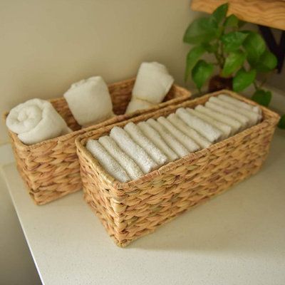 Bathroom Basket Storage, How To Roll Towels, Sewing Supplies Storage, Organized Desk Drawers, Woven Baskets Storage, Wicker Baskets Storage, Basket Organization, Toilet Tank, Bathroom Storage Organization