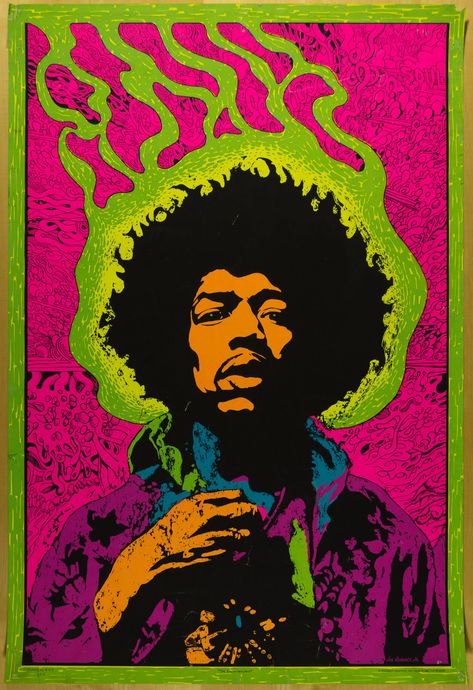 Jimi Hendrix Tattoo, Martin Sharp, Jimi Hendrix Guitar, Jimi Hendrix Art, Jimi Hendrix Poster, Arte Jazz, Blacklight Posters, Art Hippie, Rock Band Posters