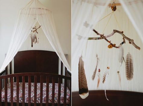 Feathered and Feather Themed Crafts and DIY Projects Nature Mobile, Baby Nursery Ideas, Feather Mobile, Military Housing, Crib Canopy, Neutral Nursery, Everything Baby, Nursery Inspiration