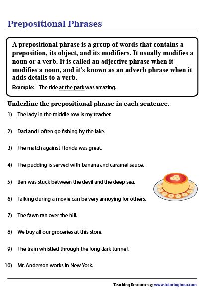 Prepositional Phrases Prepositional Phrases Grade 5, Preposition Worksheets 5th Grade, Preposition Phrases, Prepositional Phrases Worksheets, Prepositional Phrases Activities, Adverbs Worksheet, Easy Grammar, Preposition Worksheets, General English