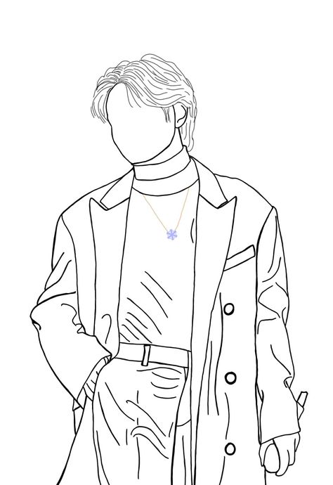 Taehyung Outline, Taehyung Line Art, Jimin Line Art Simple, Jungkook Outline Drawing, Kim Taehyung Outline Drawing, Rm Outline Drawing, Lineart Sketch, Army Drawing, Bts Girl