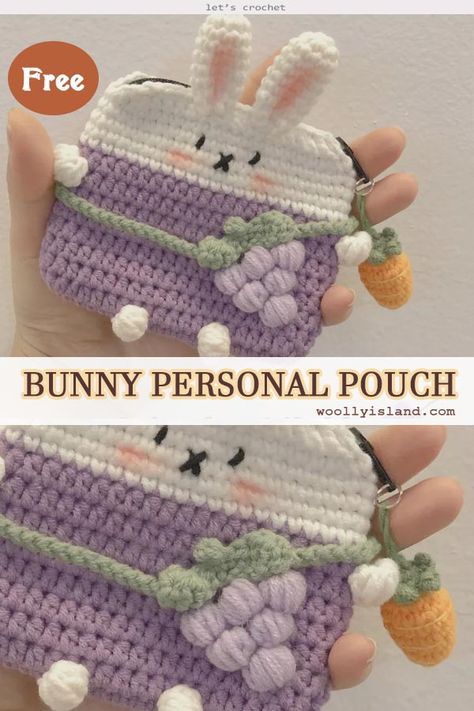 Crochet Wallet Pattern, Bunny Purse, Crochet Studio, Simpul Makrame, Crochet Hairband, Crochet Wallet, Crocheted Bags, Crochet Bag Pattern Free, Pola Amigurumi