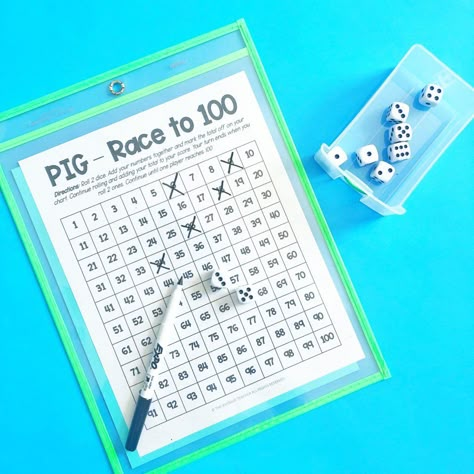 Pig Math Game, Making 20 Math Activities, Math Games Elementary, Math Games For 2nd Grade, Math Games For 1st Grade, 3rd Grade Math Games, Pig Dice Game, Dice Activities, Steam Night