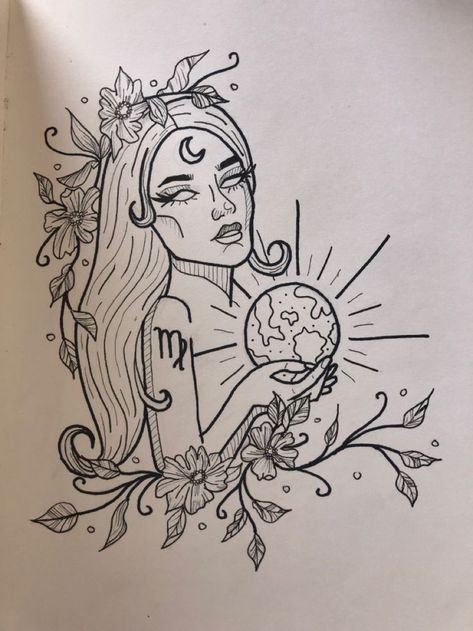 Virgo goddess in 2022 | Virgo art, Virgo tattoo, Time tattoos Virgo Goddess Tattoos For Women, Virgo Drawing Sketch, Virgo Art Drawing, Virgo Art Goddesses, Virgo Sketch, Tattoos Of Women Goddesses, Virgo Tattoo Goddesses, Unique Virgo Tattoo Ideas, Afrodita Tattoo