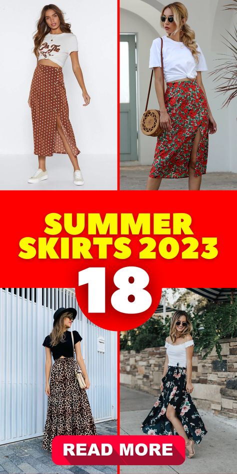 Embrace the latest summer skirt trends for 2023 with our fashionable collection of skirts to keep you stylish and comfortable. From long maxi skirts to chic midi and mini skirts, we've got you covered. Explore casual and aesthetic outfits, perfect for pairing with your favorite tops. Discover crochet, white, floral, and patterned designs that are sure to make a statement. Our selection caters to various preferences, including plus size, hijab, and modest styles, ensuring there's something Maxi Skirt Outfit Summer 2023, Skirt 2023 Trend Summer, Trendy Skirts 2023, Floral Midi Skirt Outfit Summer, Summer Skirts 2023, Flower Skirt Outfit Summer, Skirts With Tops, Modest Korean Fashion, Midi Skirt 2023