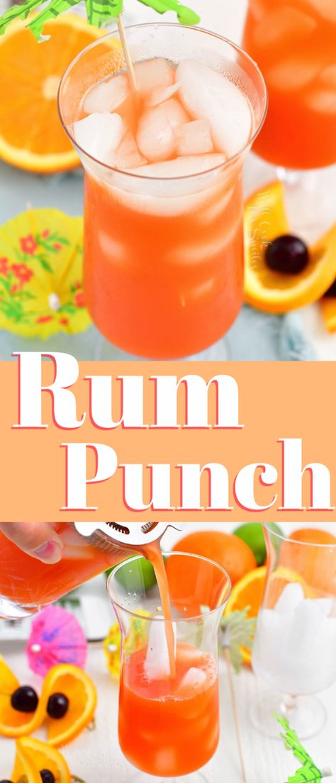 Rum Punch is a sweet and refreshing tropical cocktail that will make you feel like you are in the Caribbean! This Jamaican-style cocktail has a base of orange and pineapples juices and both, light and dark rums. Summertime Punch, Drinking Ideas, How To Make Rum, Rum And Orange Juice, Spiced Rum Cocktails, Tropical Cocktail Recipes, Rum Punch Recipes, Kid Friendly Drinks, Pineapple Rum