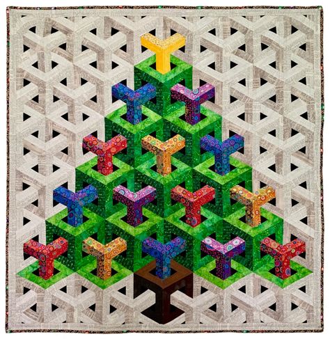 Escher Christmas Escher Quilt, Christmas Tree Quilt Pattern, Optical Illusion Quilts, Tree Quilt Pattern, Alphabet Quilt, Christmas Quilt Blocks, Hanging Craft Ideas, Christmas Tree Quilt, Christmas Quilt Patterns