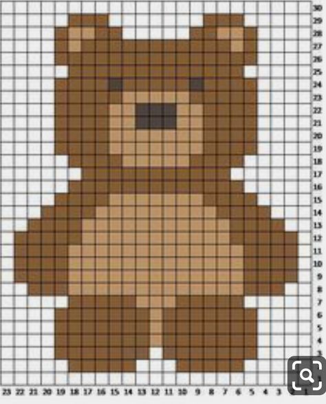 Teddy Bear Pixel Art, Bear Knitting Chart, Bear Pixel Art, Teddy Bear Cross Stitch, Beanie Knitting Patterns Free, Tiny Cross Stitch, Colorwork Knitting, Pixel Crochet, Graph Paper Art