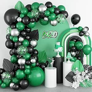 Black And Green Birthday Decor, Green Balloon Garland, Green Confetti, Hockey Party, Green Balloons, Balloons Arch, Balloons For Birthday, Black And Gold Balloons, Green Birthday