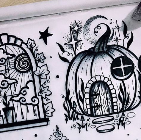 Spooky Cottagecore Tattoo, Witchy Mushroom Tattoo, Mushroom House Tattoo, Fairy House Tattoo, Cottage Tattoo, Cauldron Tattoo, Anna Tattoo, Liverpool Tattoo, House Tattoo