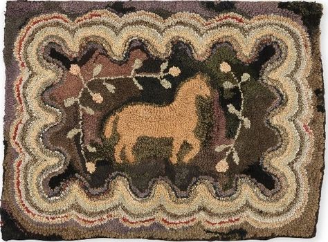 Hope you enjoy the show and inspires you to brush the dust off your hook.  The last group of rugs had many hooked horses so I'll start with ... Rooster Rugs, Animal Rugs, Hook Rugs, Next Rugs, Hooked Rugs Primitive, Rug Hooking Designs, Wool Appliqué, Antique Horse, Horse Rugs