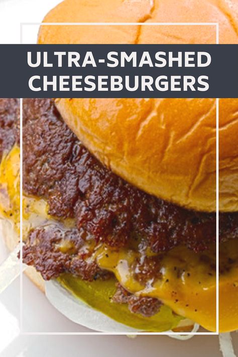 Smashed Burger Recipes, Game Day Burgers, Smashed Patty Burger, Flat Burger Patties, Flat Hamburger Patties, Classic Smashed Burger, Homemade Smash Burgers Patties, Smash Patty Burgers, Double Smash Burger