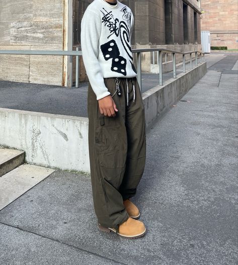 Stussy Outfit Aesthetic, Stussy Aesthetic, Stussy Knit, Stussy Outfit, Gender Neutral Style, Streetwear Outfit Ideas, Men's Streetwear, Mens Bags Fashion, Knitwear Outfit