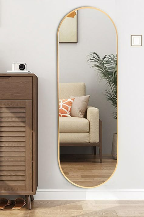 Wall Full Mirror, Wall Mirror Bedroom Room Ideas, Full Length Wall Mirror Ideas Bedroom, Room Mirror Ideas Bedrooms, Full Mirror Bedroom, Mirror In Bedroom Ideas, Mirror Design Wall Bedroom Ideas, Full Length Mirror Ideas, Mirror In Living Room Ideas