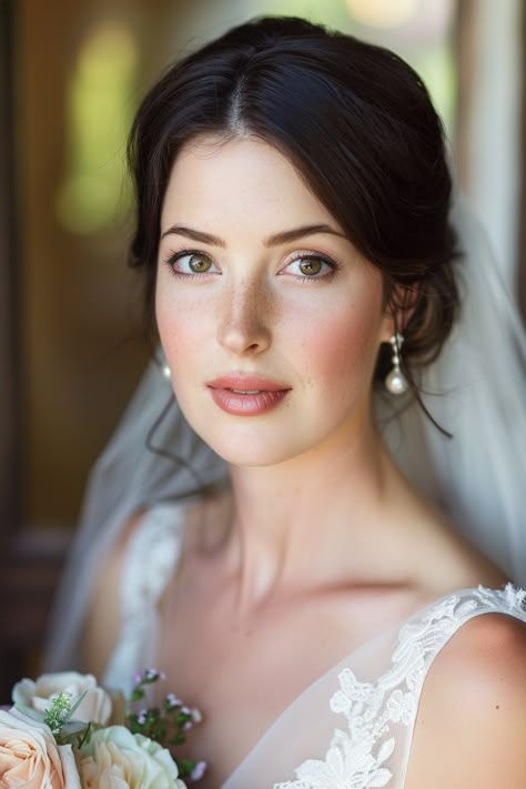 13+ Natural Glam Makeup to Wow on Your Wedding - NeedleStar Older Bride Makeup, Natural Glam Wedding Makeup Hazel Eyes, Minimalist Wedding Makeup, Bridal Makeup Brunette, Bridal Makeup Hazel Eyes, Simple Bridal Makeup Natural, Winter Bridal Makeup, Natural Bride Makeup, Romantic Bridal Makeup