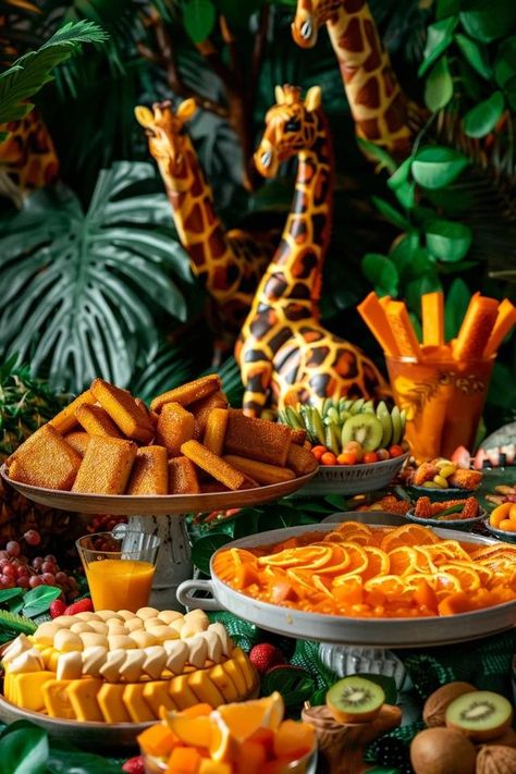 Safari Food Ideas: Tasty Snacks for Your Adventure Jungle Themed Charcuterie Board, Jungle Food Ideas Safari Theme, Giraffe Themed Food, Giraffe Food Ideas, Jungle Food Ideas, Safari Charcuterie Board, Safari Food Ideas, Safari Dessert Table Ideas, Wild One Party Food