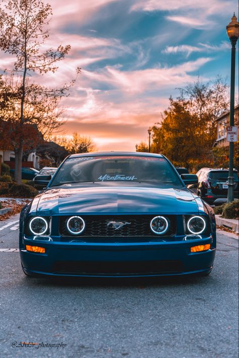 2005 mustang gt with a beautiful susnet and blue sky 05 Mustang, 2005 Mustang Gt, S197 Mustang, 2022 Ford Mustang, 2009 Mustang, 2005 Mustang, Ford Mustang Wallpaper, Mustang 2005, Blue Mustang