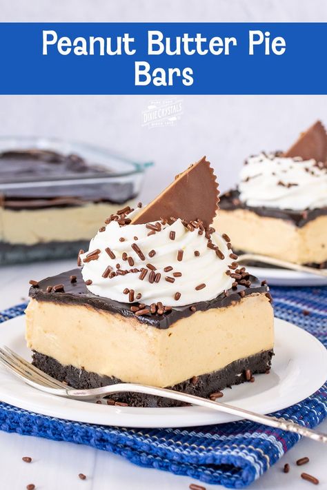 No Bake Peanut Butter Pie, Easy Peanut Butter Pie, Nut Free Desserts, Chocolate Cookie Crust, Peanut Butter Squares, Pie Bar Recipes, Oreo Cookie Crust, No Bake Peanut Butter, Peanut Butter Cheesecake