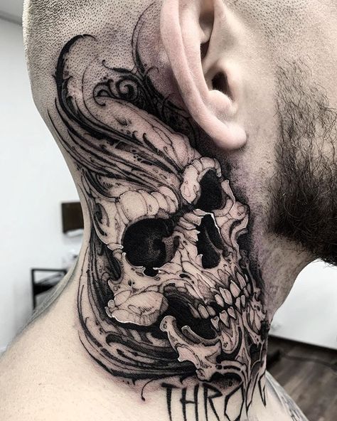 Dmitriy Tkach (@dmitriy.tkach) • Instagram photos and videos Wörter Tattoos, Best Neck Tattoos, Small Neck Tattoos, Side Neck Tattoo, Throat Tattoo, Demon Tattoo, Cool Chest Tattoos, Neck Tattoo For Guys, Mother Tattoos