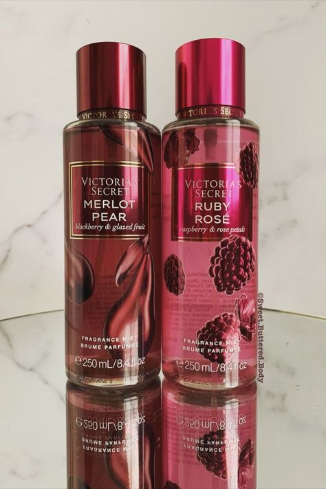 Here are two of the mists I picked up from the Berry Haute Collection. Merlot Pear: lush blackberry, crisp pear, satin woods Ruby Rosé: sparkling raspberry, velvet rose, red plum Blackberry Crisp, Victoria Secret Body Spray, Velvet Rose, Red Plum, Shower Skin Care, Body Smells, Victoria Secret Perfume, Perfume Lover, Body Care Routine