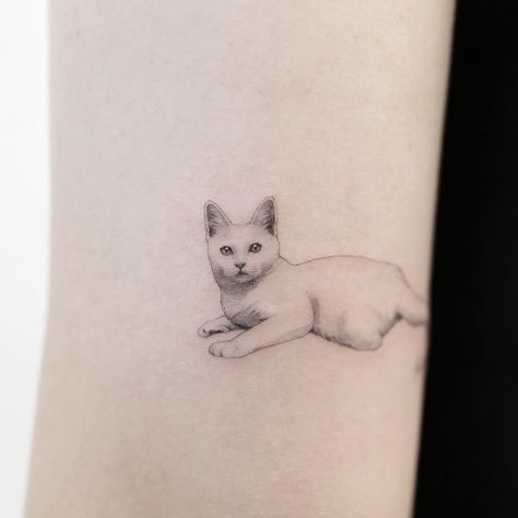 White Cat Tattoo Designs, White Cat Tattoo Ideas, White Cat Tattoo, Cat Portrait Tattoos, Cat Tatto, Artwork Tattoo, Cute Cat Tattoo, P Tattoo, Paw Tattoo