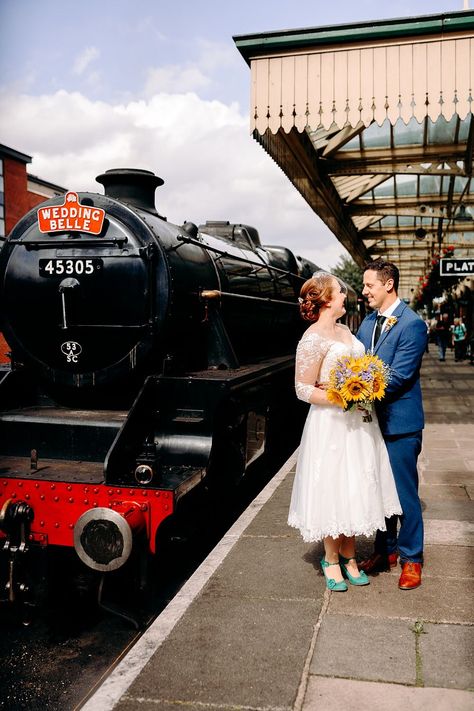 Steam Train Great Central Railway Wedding EKR Pictures #wedding #vintagewedding #ukwedding Steam Train Wedding, Train Wedding Theme, Wedding Transport, Opulent Wedding, Travel Project, Moss Bros, Train Wedding, Vintage Wedding Theme, Pictures Wedding