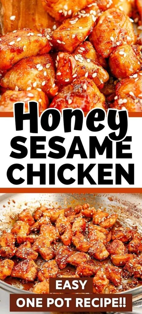 Forget takeout! This super easy Honey Sesame Chicken is ready in under 30 and is made with honey, soy sauce, and sesame seeds of course! Easy Sesame Chicken, Honey Chicken Recipe, Honey Sesame Chicken, Sesame Chicken Recipe, Honey Sesame, Honey And Soy Sauce, Honey Soy, Sesame Chicken, Sauce For Chicken