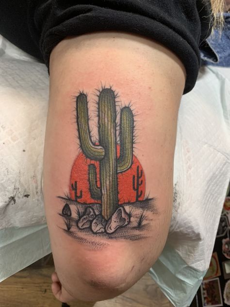 done at voodoo circus tattoo in GJ, CO Traditional Cactus Tattoo, Traditional Cactus, Cactus Tattoos, Arizona Tattoo, Tattoo Museum, Tato Tradisional, Cactus Tattoo, Tattoo Trend, Western Tattoos