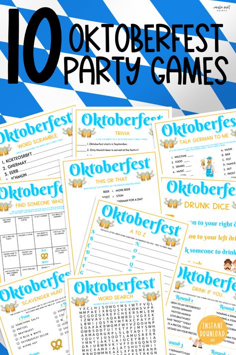 10 Oktoberfest Party Games BUNDLE Oktoberfest Party Games, German Activities, Oktoberfest Party Decorations, Octoberfest Party, German Party, Outdoor Fire Pit Designs, Oktoberfest Party, Beer Fest, Name Games