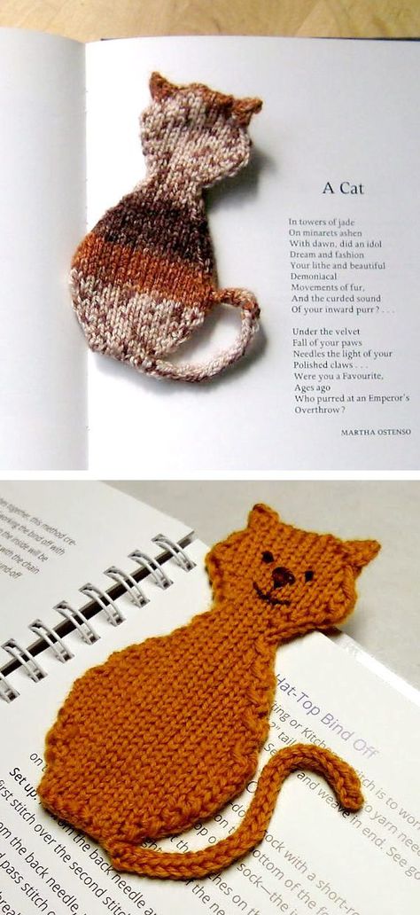 A Cool Collection of Bookmark Knitting Patterns for Back to School – Knitting Bookmark Collection, Cat Bookmark, Animal Knitting Patterns, Loom Knitting Patterns, Knitted Cat, Crochet Bookmarks, Yarn Projects, Loom Patterns, Bag Crochet