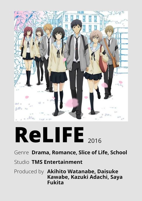 Re:life Anime, Relife Anime, Manga Josei, Anime Cards, Poster Information, Anime Minimalist Poster, Anime Suggestions, Top Manga, Good Anime Series