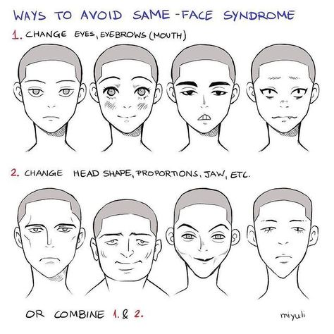 Do you ever catch yourself drawing the same face over and over again? @miyuliart has a few tips for you that will help you avoid the #samefacesyndrome.⁠ ⁣⁠ ⁠ ⁣⁠ ✏ Happy practicing!⁣⁠ ⁠ 💓 Double tap if you found it useful!⁣⁣⁠ ⁣⁠ 👨‍🎨 Artist: Miyuli⁠ ⁣⁠ ⁣⁠ ⁣⁠ #anatomy #poses #learntodraw #referencesheet #arthelp #drawinganatomy #drawingtutorial #digitalarts #artedigital #wacomart #artists_insta #howtodraw #characterdesigns #arttutorial #beginnerartist #drawingtutorials #a Same Face Syndrome, Anime Face Shapes, Art Advice, Drawing Expressions, Wow Art, Anatomy Reference, Art Tutorials Drawing, Digital Art Tutorial, Facial Expressions