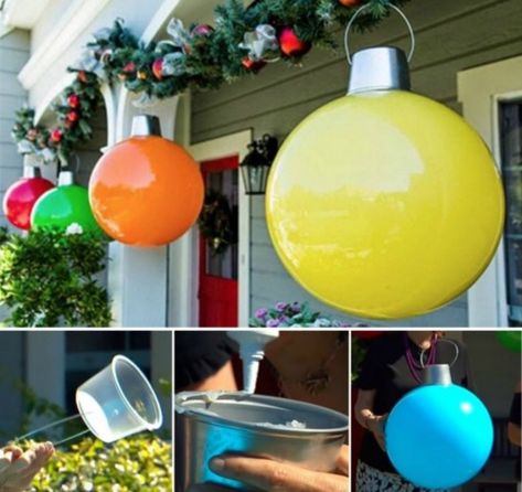 How To Make Large Christmas Ball Decorations Giant Christmas Ornaments, Christmas Lollipops, Cheap Christmas Diy, Christmas Balls Decorations, Christmas Decorations Diy Outdoor, Ball Decorations, Christmas Yard, Christmas Ball, Christmas Deco