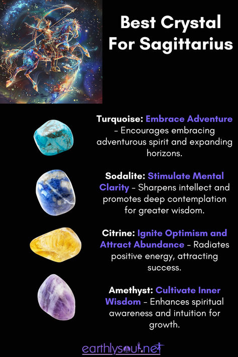 Four crystals to support adventure and optimism for Sagittarius Crystals For Sagittarius Zodiac Signs, Sagittarius Gemstones, Crystals For Sagittarius, Witchy Astrology, Energy Stones Crystal Healing, Zodiac Crystals, Sagittarius Zodiac Sign, Best Crystals, Sagittarius Zodiac