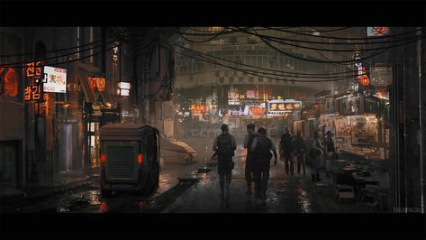 ArtStation - neighborhood patrol, Helio Frazao Space Concept Art, Shadowrun Rpg, Scifi City, Valentine Resident Evil, Space Concept, Shanty Town, Dark Future, Sci Fi Environment, Anime City