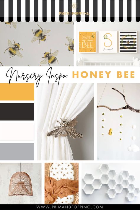 Bee Themed Bedroom Ideas, Honey Bee Bedroom Decor, Bumble Bee Bedroom Decor, Lemon Theme Bedroom, Nursery Bee Theme, Honey Bee Nursery Ideas, Vintage Bee Nursery, Honey Nursery Theme, Yellow Theme Nursery