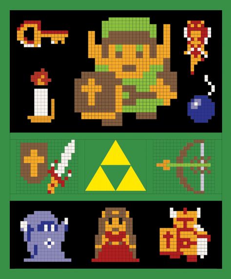 Zelda Sweater, Zelda Quilt, Zelda Crafts, Nintendo Crochet, Zelda Pattern, Video Game Crafts, Perler Pattern, Stitch Games, Unique Cross Stitch