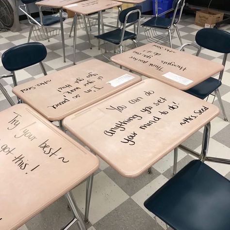 Personalized messages on desks from teacher @mrsseedloves2read. What would you write to some of your students? . . . . . . . . . . . .… Student Teacher Desk, Classroom Desk, Student Desk, Teacher Desk, Student Desks, Teaching Life, Teacher Friends, Teacher Organization, Future Career