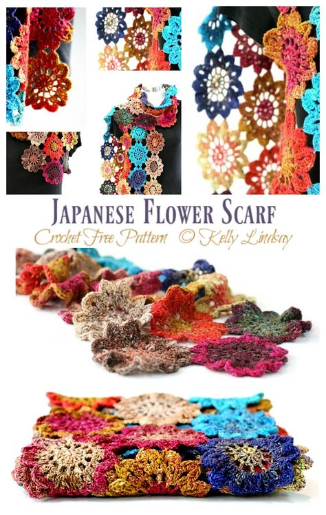 Japanese Flower Scarf Crochet Free Pattern [Video] - Crochet & Knitting Crochet Flower Poncho Free Pattern, Crochet Japanese Flower, Japanese Flower Crochet Pattern, Crochet Flower Scarf Pattern, Crochet Flower Shawl Pattern Free, Freeform Crochet Scarf, Flower Shawl Crochet Pattern, Crochet Flower Wrap, Crochet Flower Scarf Pattern Free