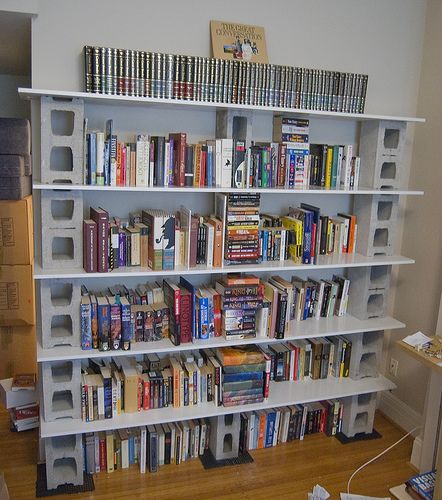 new bookshelf | 7 foot shelves with 8" (outside) and 6" (mid… | Flickr Decorative Cinder Blocks, Cinder Block Shelves, Cinder Blocks Diy, Cheap Bookshelves, Cinder Block Furniture, Cinder Block, Bookshelves Diy, Concrete Blocks, Diy Home Decor Projects