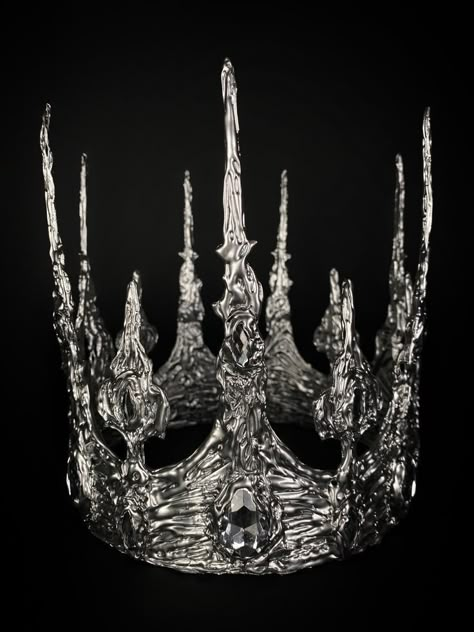 Persephone Iron Crown, Crowning Aesthetic, Crowns For Queens, White Crown Aesthetic, Silver Crown Aesthetic, Gothic Crown Diy, Lightning Crown, Crown Concept Art, Hades Crown