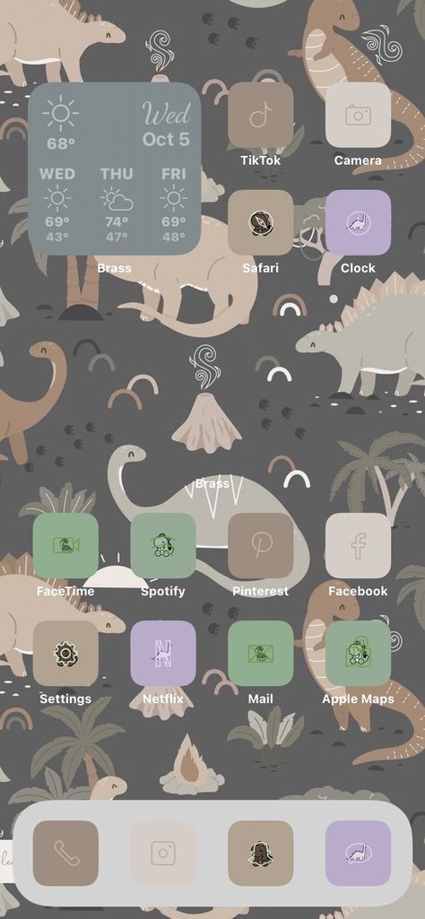 Dinosaur on Brass | iOS Themes & Widgets Dinosaur Phone Theme, Dinosaur Homescreen, Dinosaur App Icon, Dino Widgets, Dinosaur Widget, Phone Asthetic, Ipad Inspo, Ios Themes, Widget Design