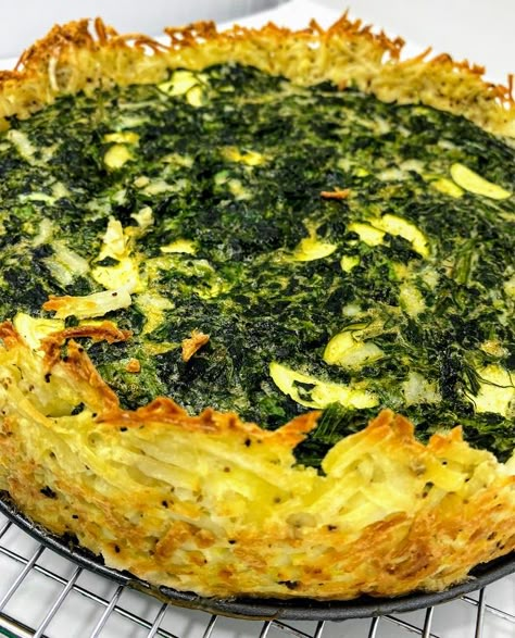 Zucchini And Spinach Quiche, Quiche With Zucchini, Potato Pie Crust Recipe, Potato Quiche Recipes, Potato Pie Crust, Shredded Potato Crust Quiche, Quiche Recipes Spinach Feta, Potato Tart With Zucchini, Healthy Spinach Feta Quiche